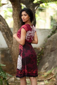 Swetha Mathi Red Printed Frock Exclusive Photo Shoot