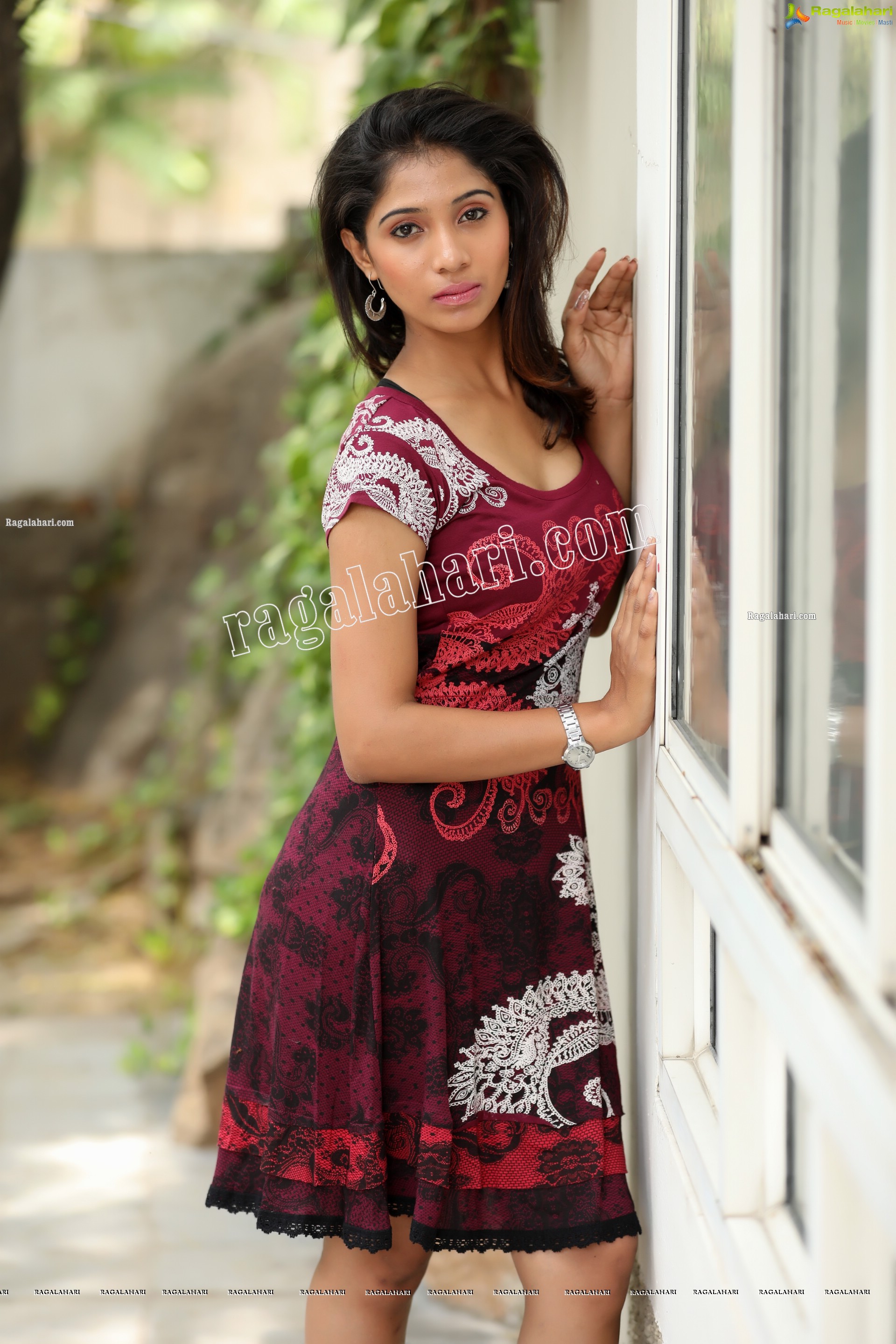 Swetha Mathi in Red Printed Frock Exclusive Photo Shoot