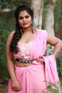 Tripura Nimmagadda in Pink Dhoti Saree