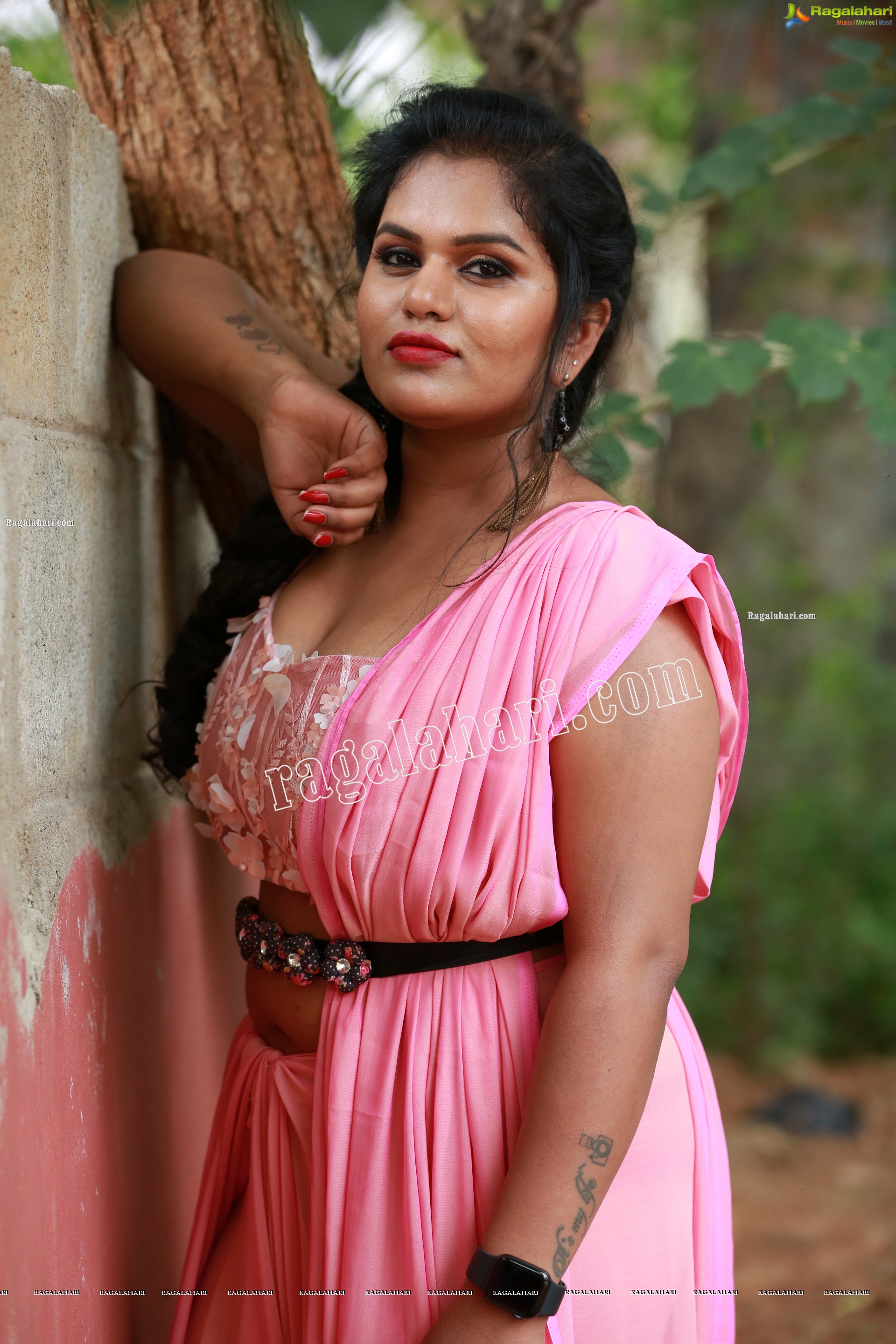 Tripura Nimmagadda in Pink Dhoti Saree - HD Gallery