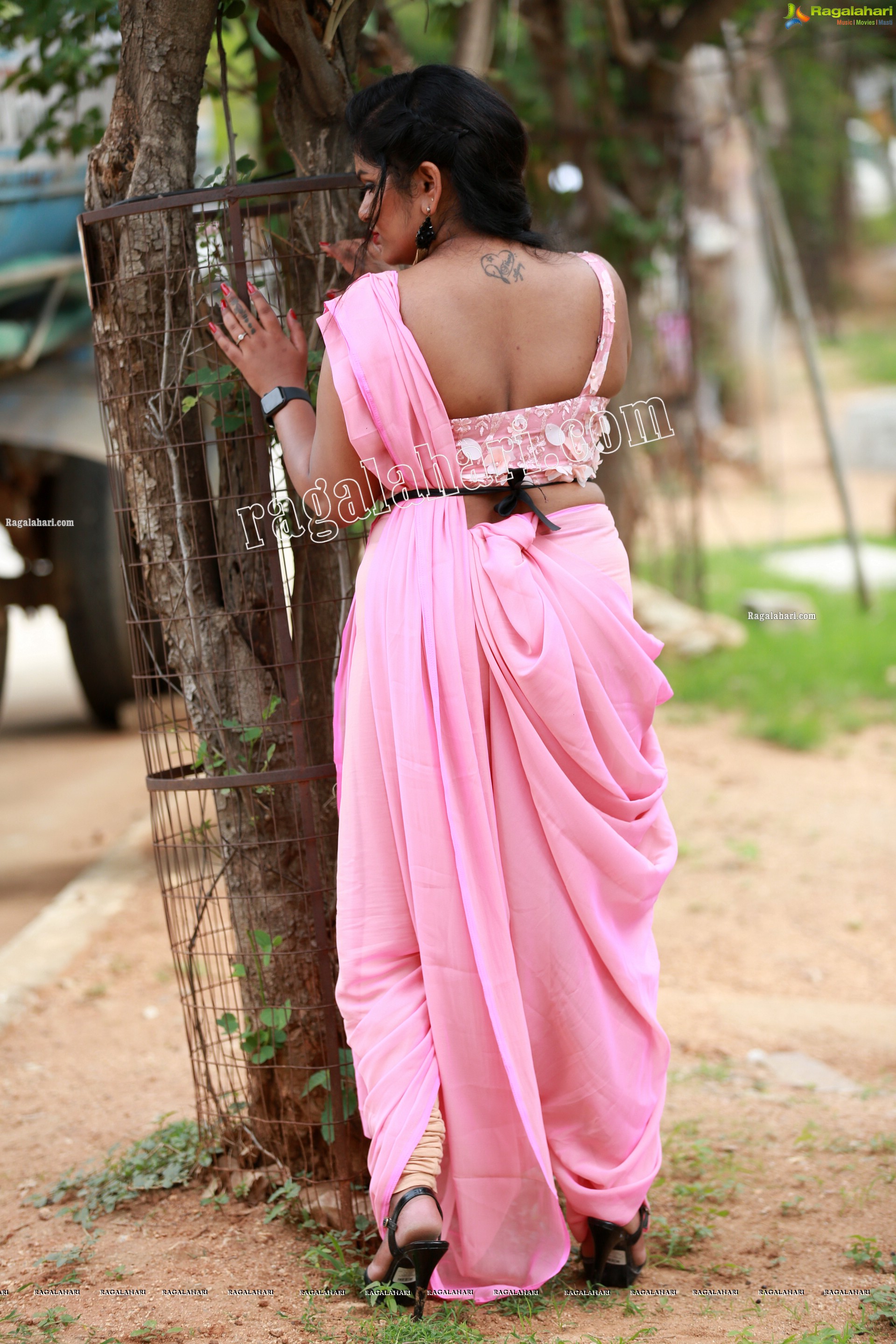 Tripura Nimmagadda in Pink Dhoti Saree - HD Gallery