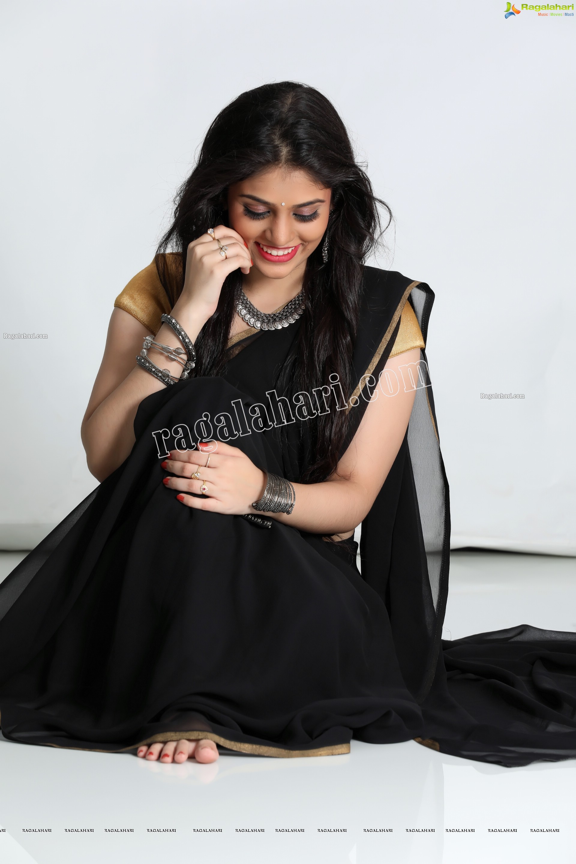 Viswa Sri Bandhavi in Plain Black Saree Exclusive Photo Shoot