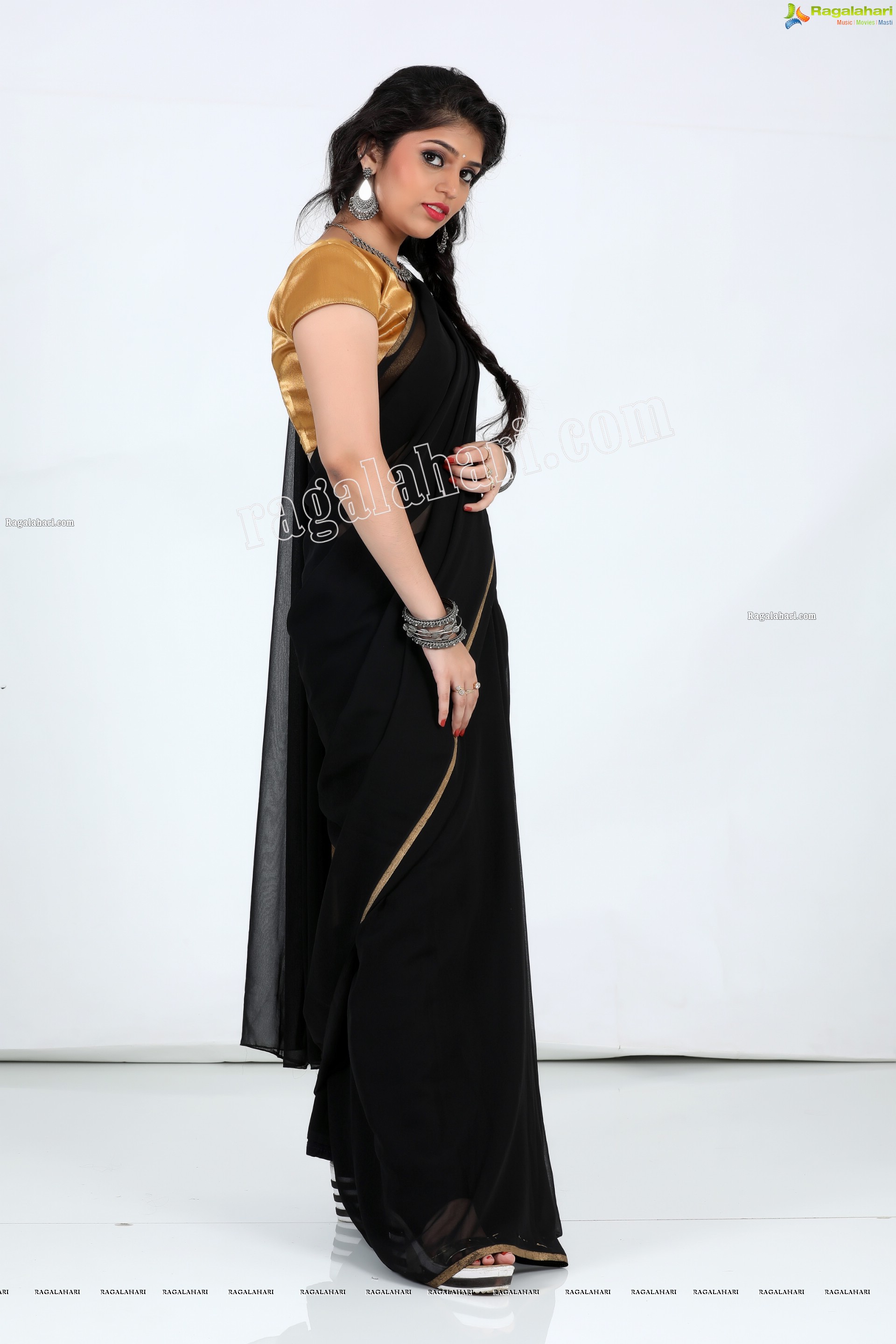 Viswa Sri Bandhavi in Plain Black Saree Exclusive Photo Shoot