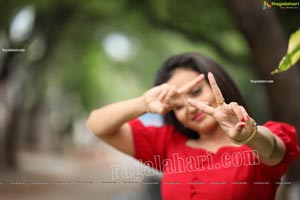 VJ Jaanu in Red Off Shoulder Peplum Top