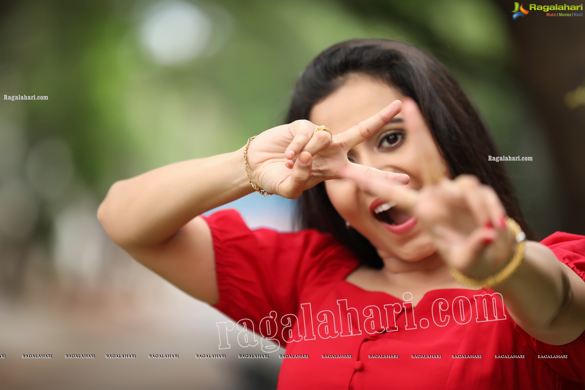 VJ Jaanu in Red Off Shoulder Peplum Top Exclusive Photo Shoot