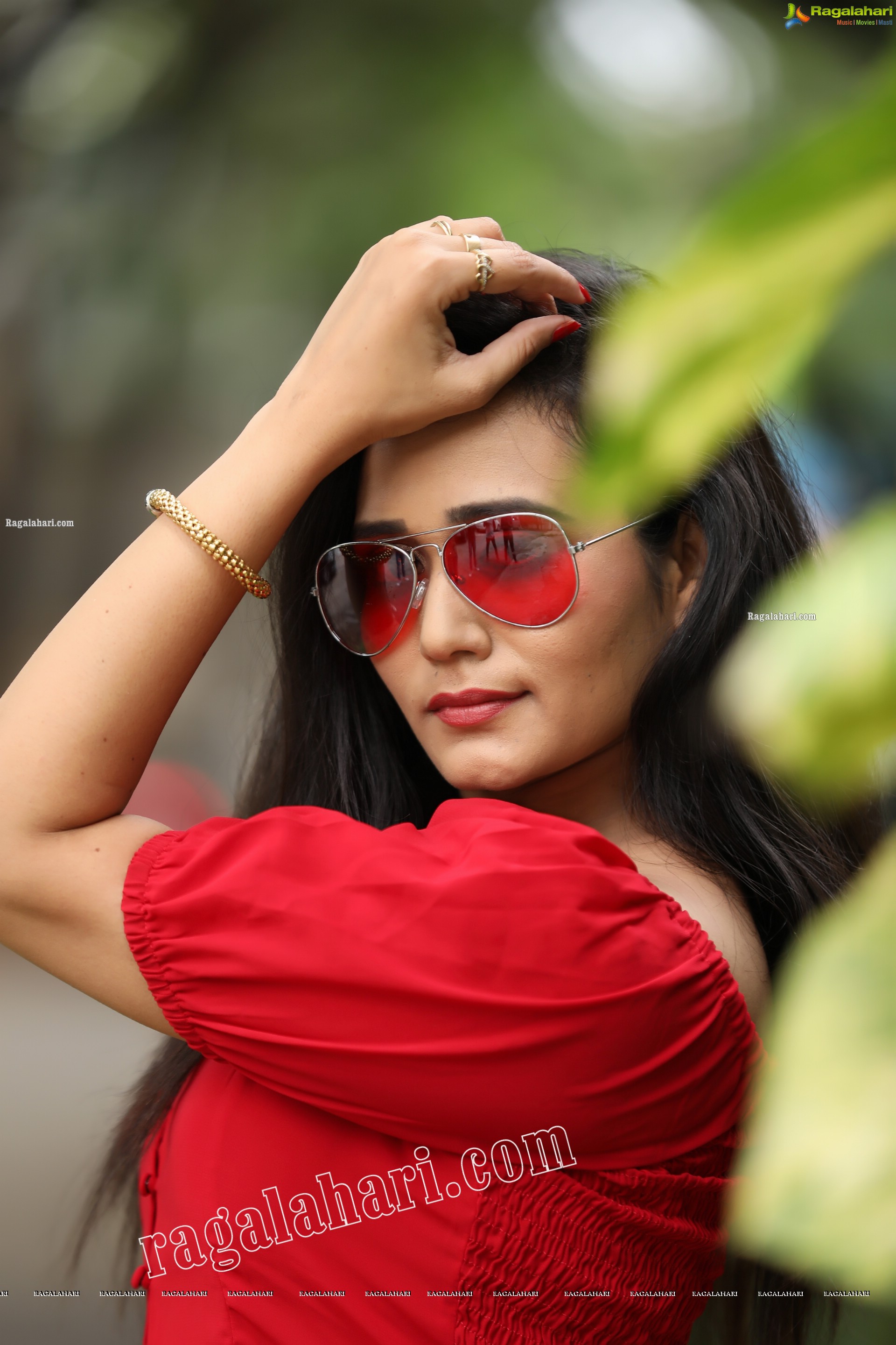 VJ Jaanu in Red Off Shoulder Peplum Top Exclusive Photo Shoot