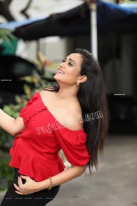 VJ Jaanu in Red Off Shoulder Peplum Top