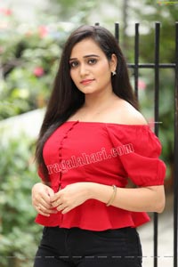 VJ Jaanu in Red Off Shoulder Peplum Top