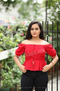 VJ Jaanu in Red Off Shoulder Peplum Top