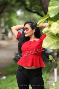 VJ Jaanu in Red Off Shoulder Peplum Top