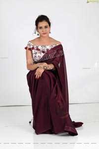 VJ Jaanu in Wine Silk Saree Exclusive Photo Shoot