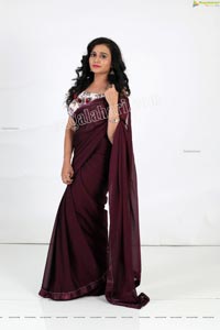 VJ Jaanu in Wine Silk Saree Exclusive Photo Shoot