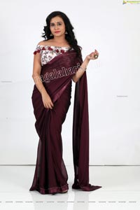 VJ Jaanu in Wine Silk Saree Exclusive Photo Shoot