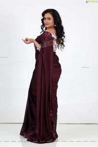 VJ Jaanu in Wine Silk Saree Exclusive Photo Shoot