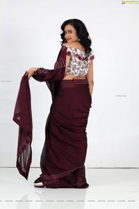 VJ Jaanu in Wine Silk Saree Exclusive Photo Shoot