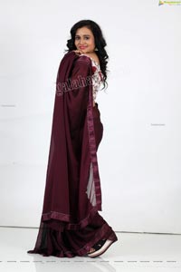 VJ Jaanu in Wine Silk Saree Exclusive Photo Shoot