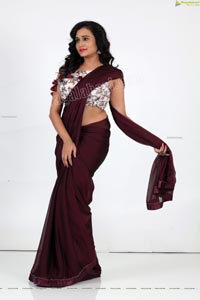 VJ Jaanu in Wine Silk Saree Exclusive Photo Shoot