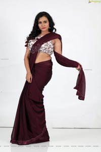 VJ Jaanu in Wine Silk Saree Exclusive Photo Shoot