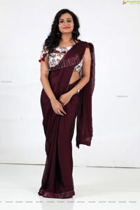 VJ Jaanu in Wine Silk Saree Exclusive Photo Shoot