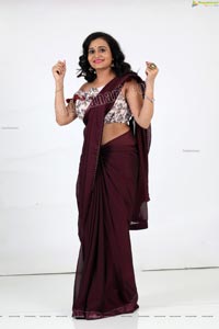 VJ Jaanu in Wine Silk Saree Exclusive Photo Shoot