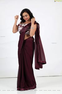 VJ Jaanu in Wine Silk Saree Exclusive Photo Shoot