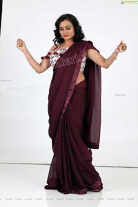 VJ Jaanu in Wine Silk Saree Exclusive Photo Shoot