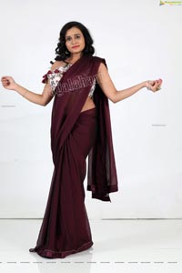 VJ Jaanu in Wine Silk Saree Exclusive Photo Shoot