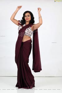 VJ Jaanu in Wine Silk Saree Exclusive Photo Shoot