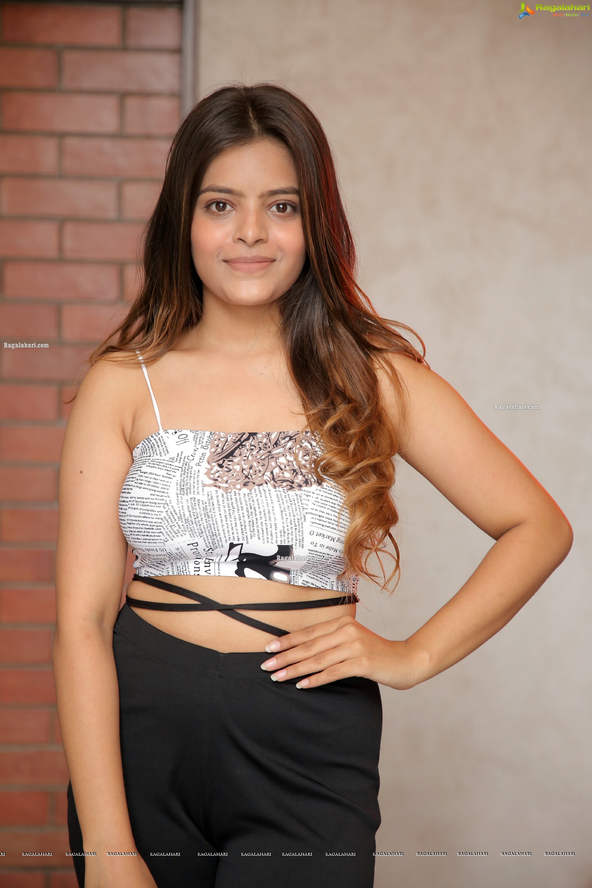 Kusumm in Newspaper Print Crop Top, HD Photo Gallery