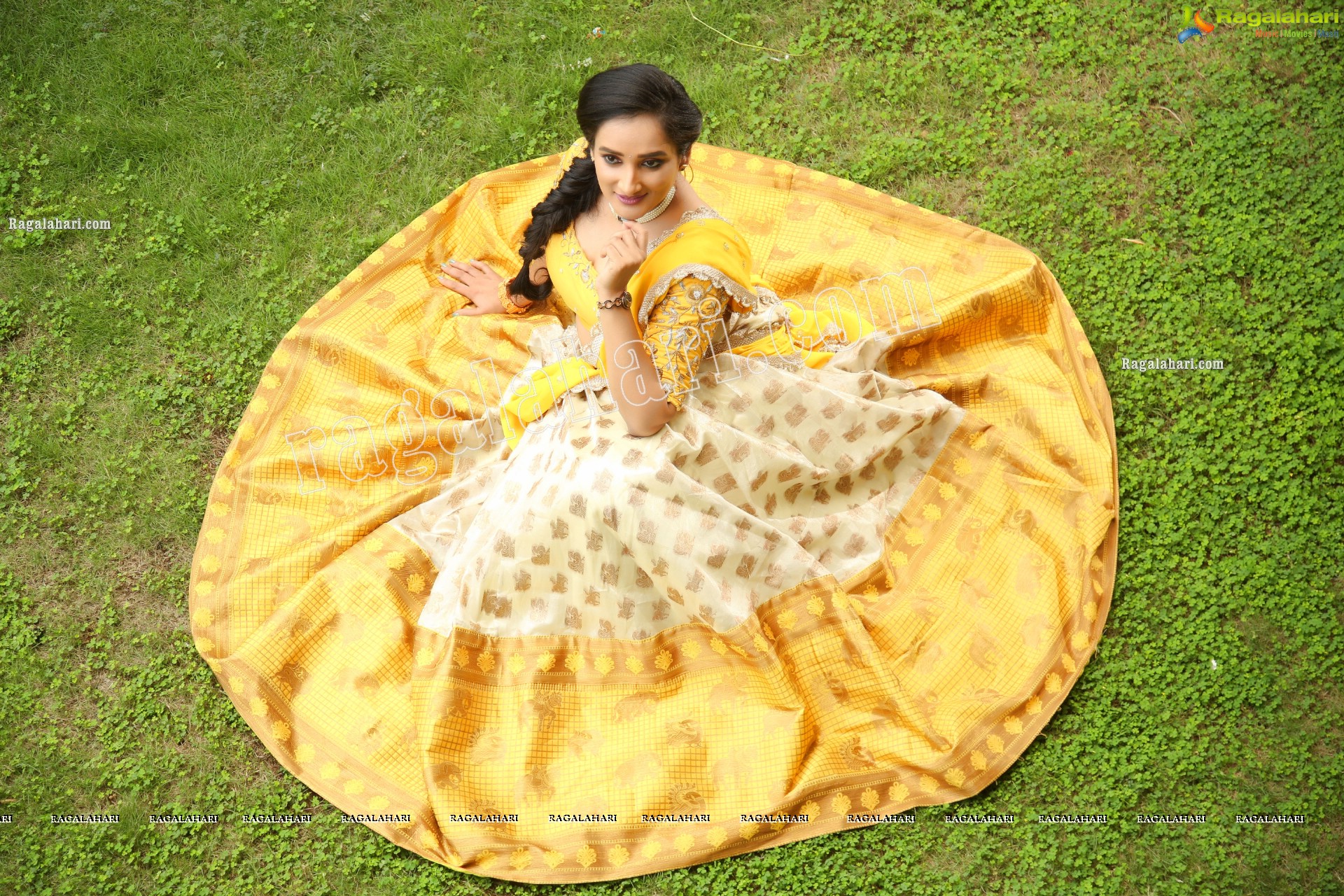 Madhu Krishnan in Cream and Yellow Lehenga Choli, Exclusive Photoshoot