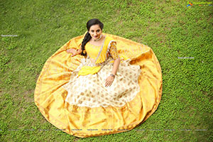 Madhu Krishnan in Cream and Yellow Lehenga Choli