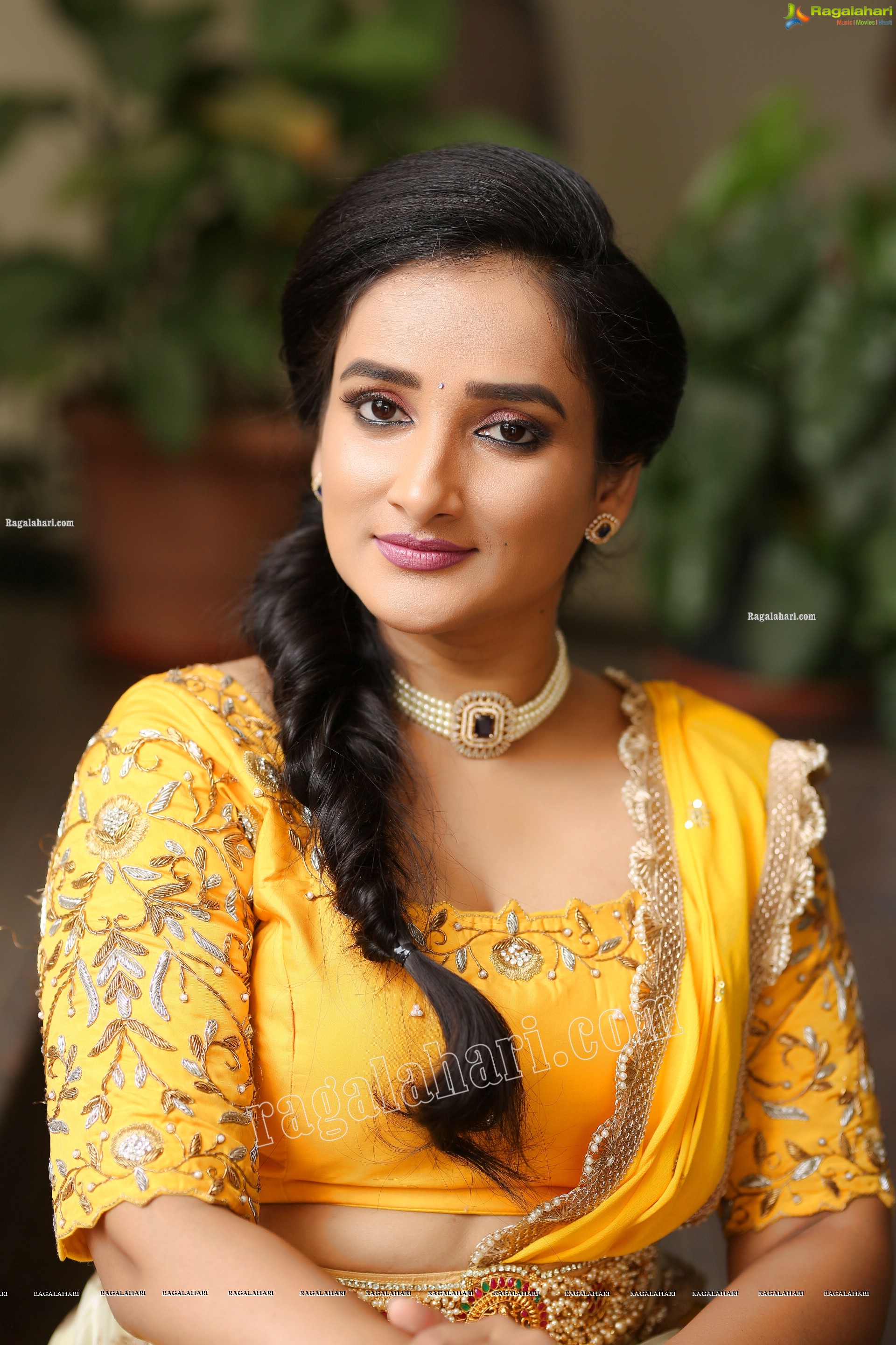 Madhu Krishnan in Cream and Yellow Lehenga Choli, Exclusive Photoshoot