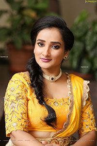 Madhu Krishnan in Cream and Yellow Lehenga Choli