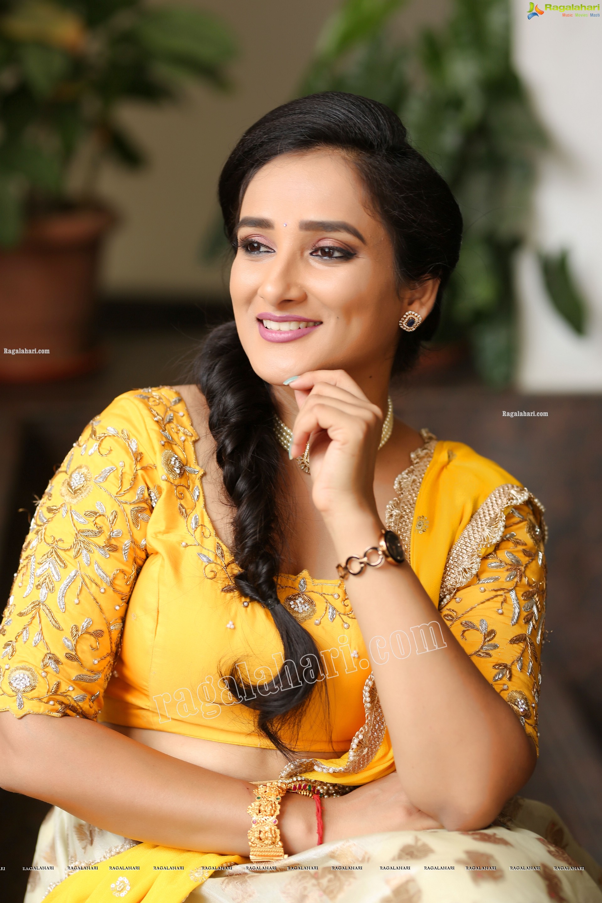 Madhu Krishnan in Cream and Yellow Lehenga Choli, Exclusive Photoshoot