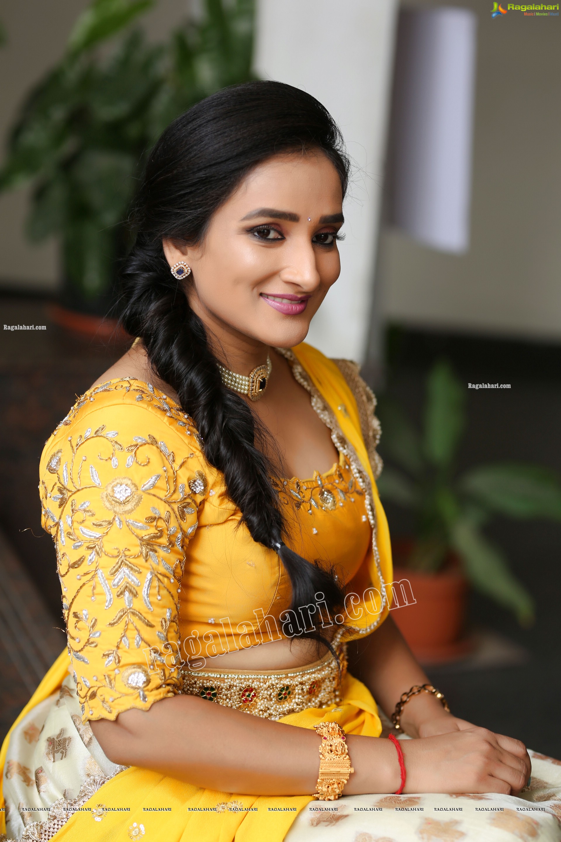 Madhu Krishnan in Cream and Yellow Lehenga Choli, Exclusive Photoshoot