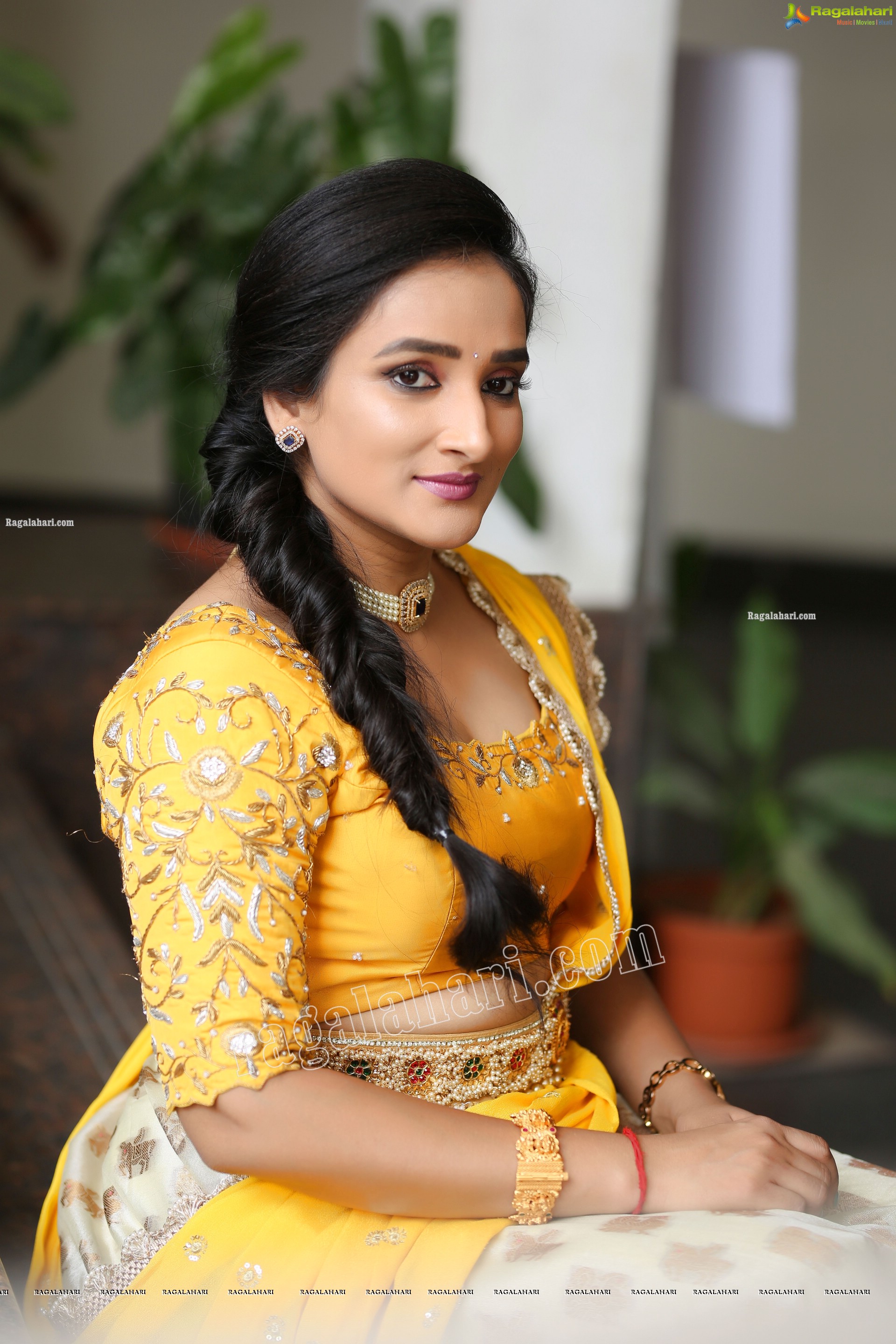 Madhu Krishnan in Cream and Yellow Lehenga Choli, Exclusive Photoshoot