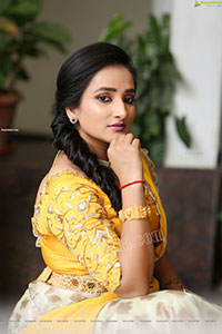 Madhu Krishnan in Cream and Yellow Lehenga Choli