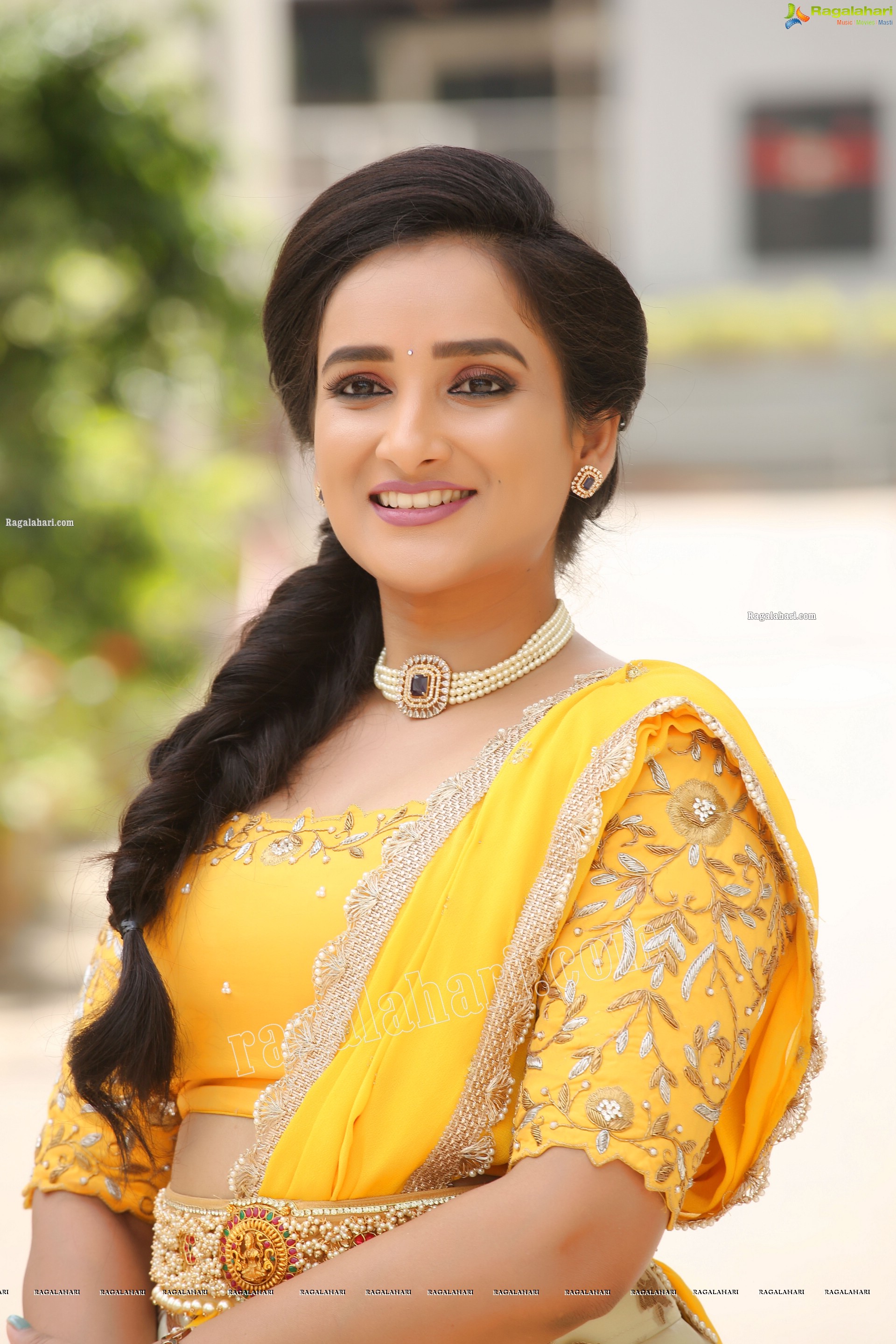 Madhu Krishnan in Cream and Yellow Lehenga Choli, Exclusive Photoshoot