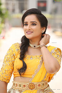 Madhu Krishnan in Cream and Yellow Lehenga Choli