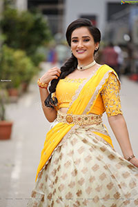 Madhu Krishnan in Cream and Yellow Lehenga Choli