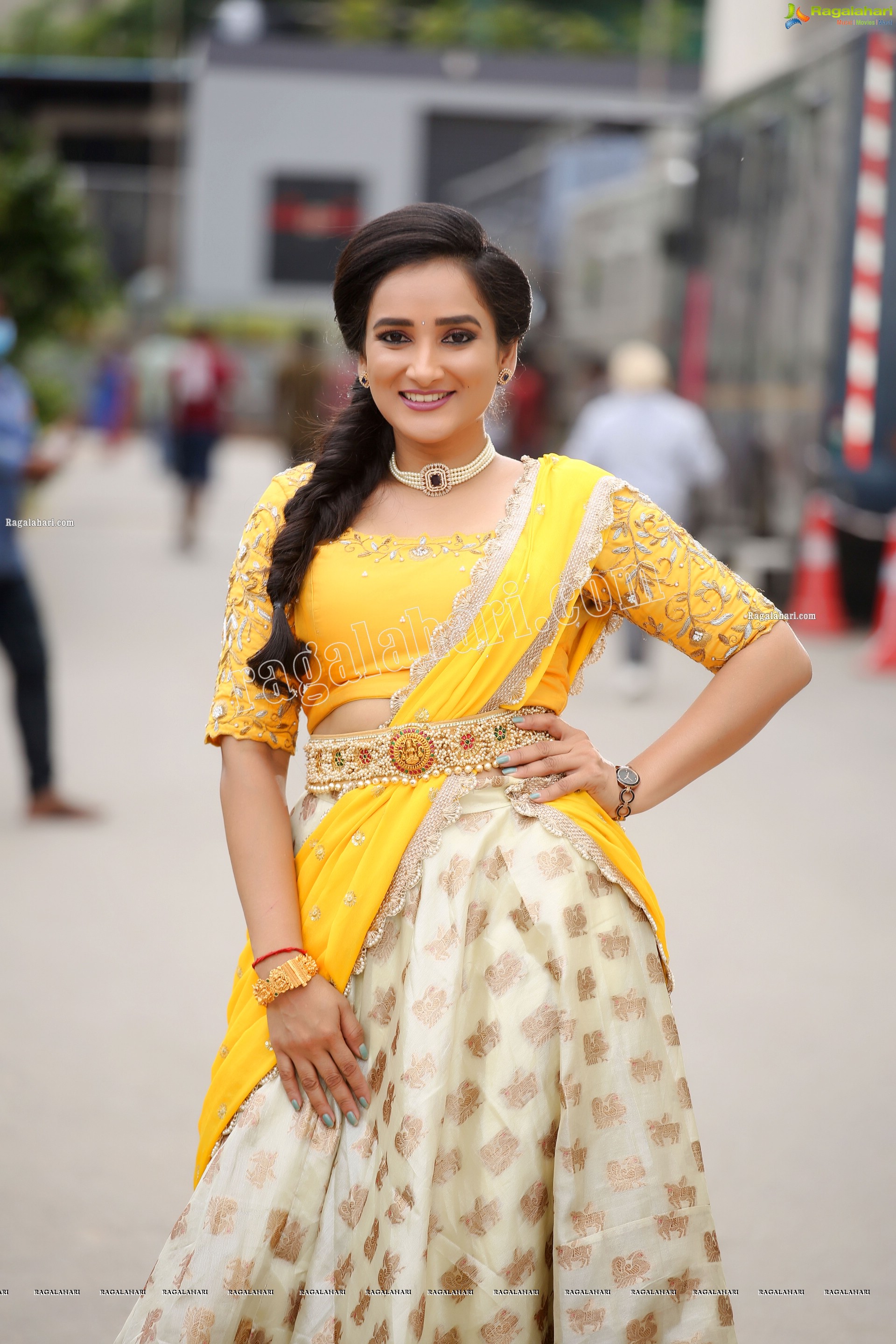 Madhu Krishnan in Cream and Yellow Lehenga Choli, Exclusive Photoshoot