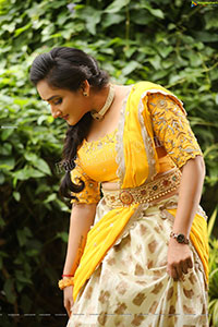 Madhu Krishnan in Cream and Yellow Lehenga Choli