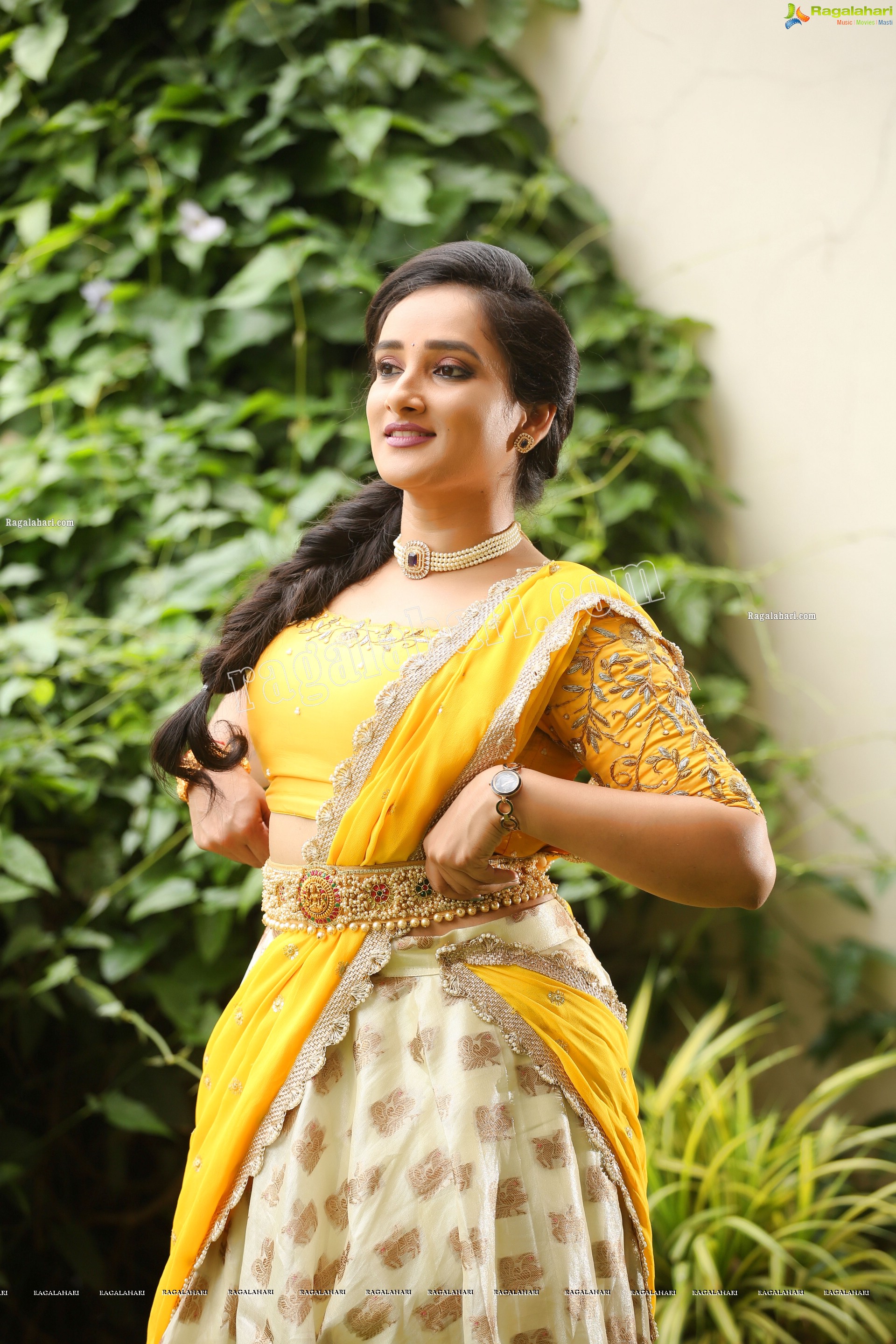 Madhu Krishnan in Cream and Yellow Lehenga Choli, Exclusive Photoshoot