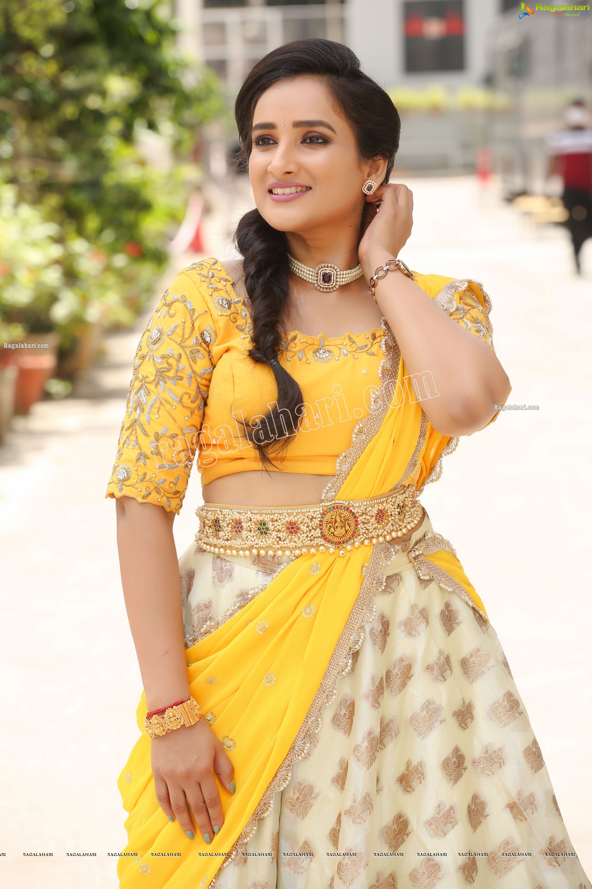 Madhu Krishnan in Cream and Yellow Lehenga Choli, Exclusive Photoshoot