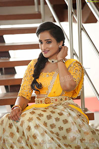 Madhu Krishnan in Cream and Yellow Lehenga Choli