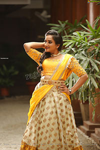 Madhu Krishnan in Cream and Yellow Lehenga Choli