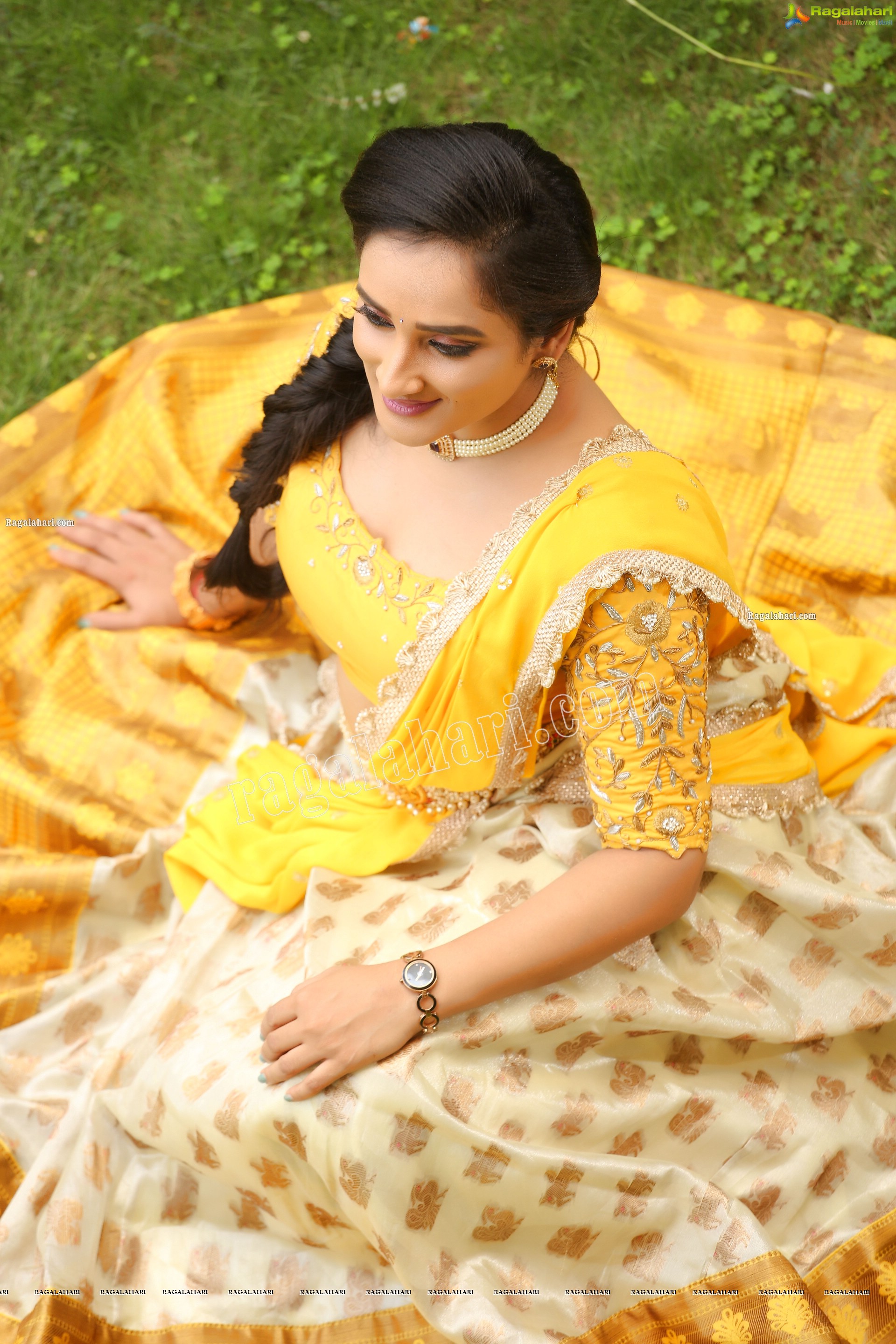 Madhu Krishnan in Cream and Yellow Lehenga Choli, Exclusive Photoshoot