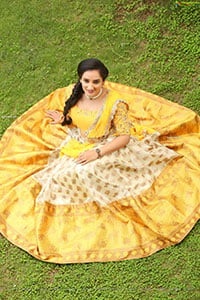Madhu Krishnan in Cream and Yellow Lehenga Choli