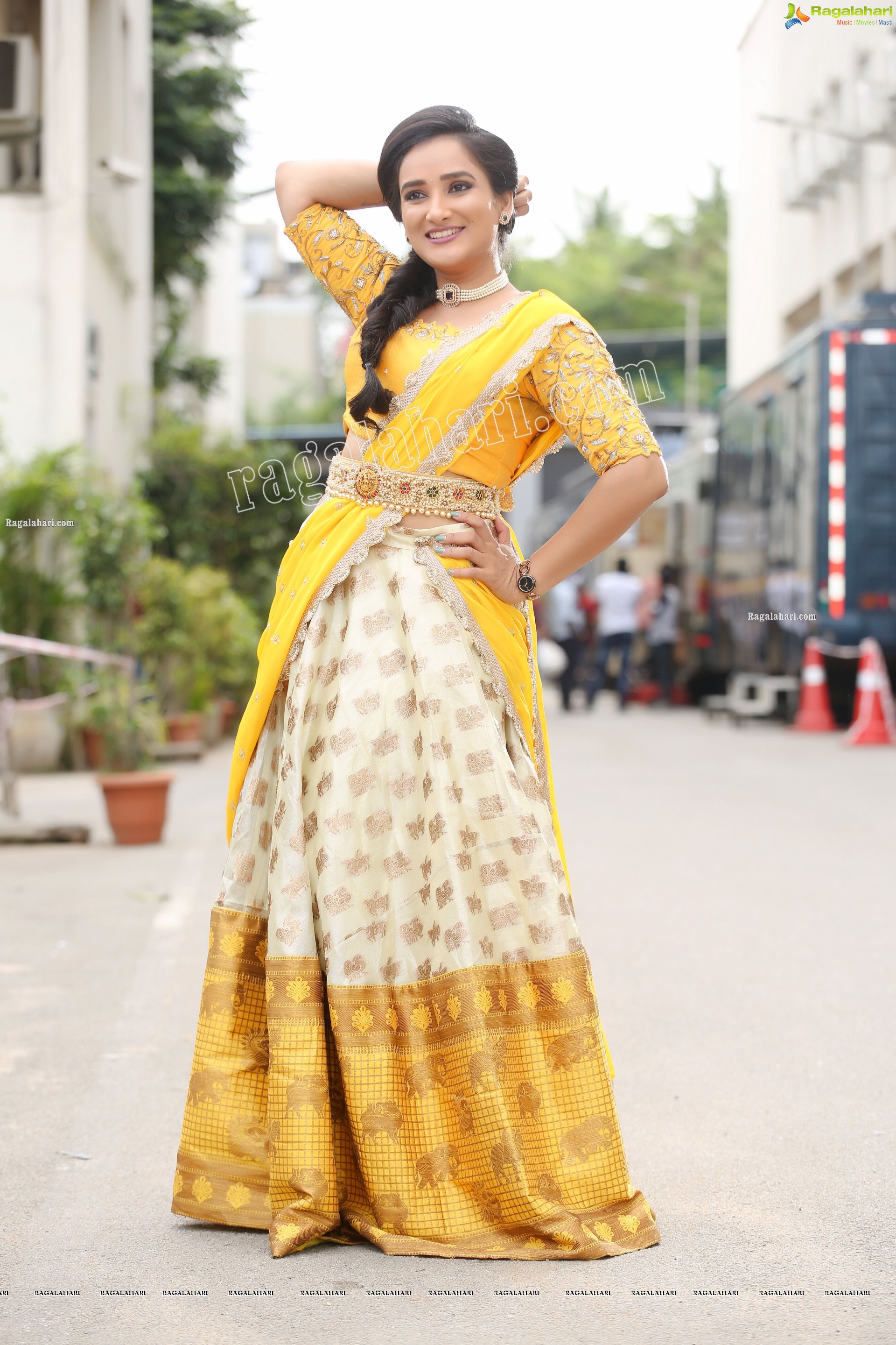 Madhu Krishnan in Cream and Yellow Lehenga Choli, Exclusive Photoshoot