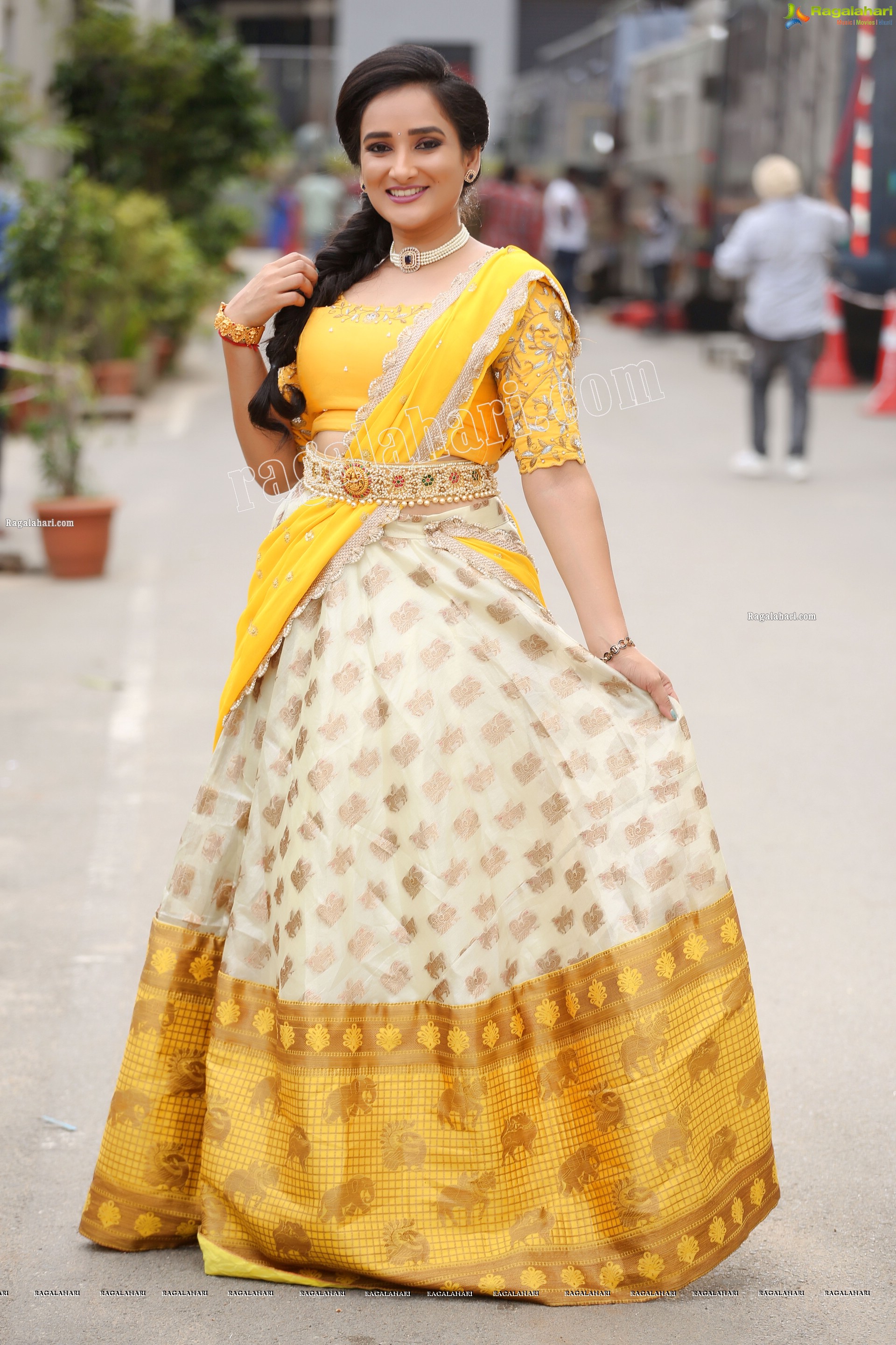 Madhu Krishnan in Cream and Yellow Lehenga Choli, Exclusive Photoshoot